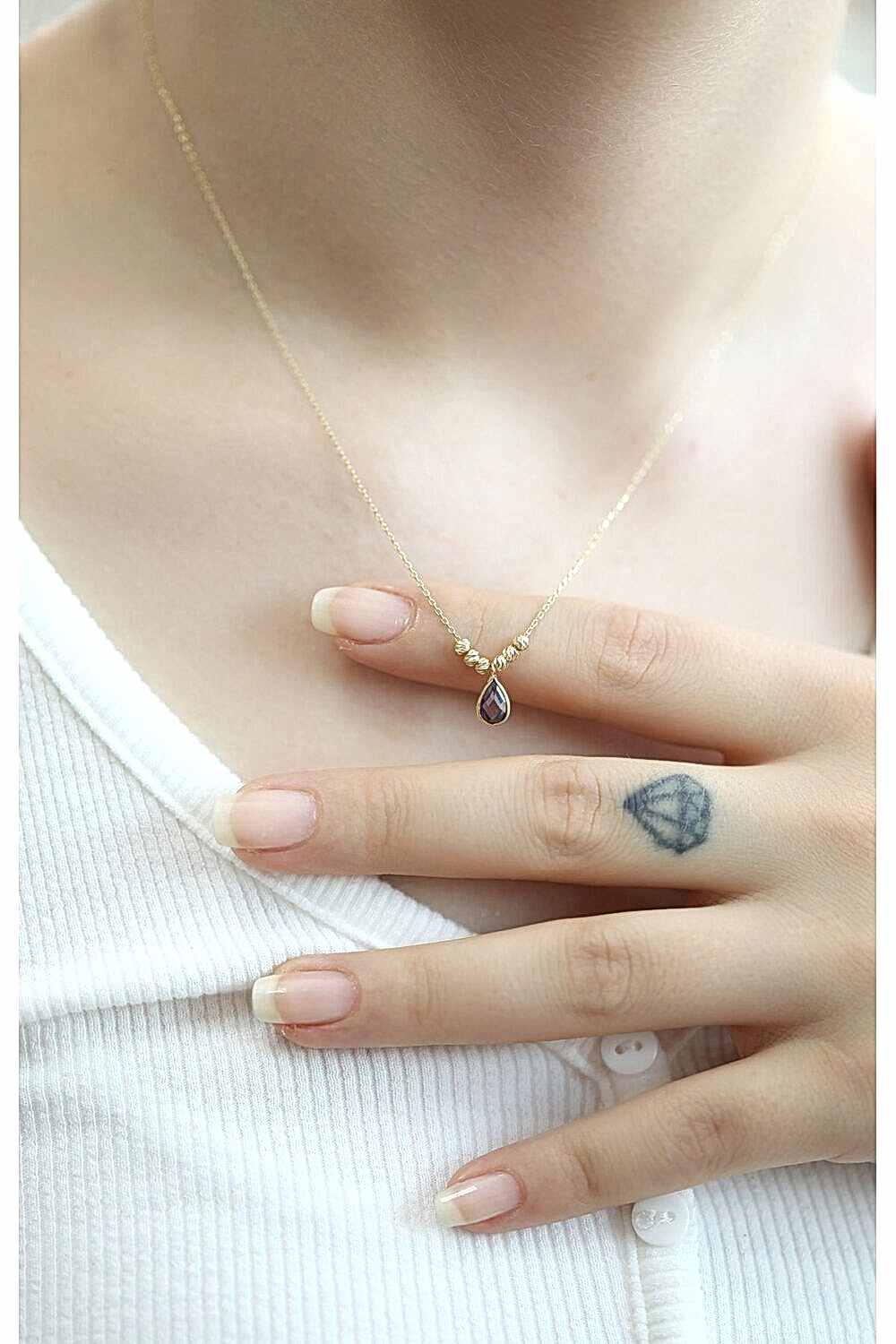 Dorikalı Mor Taşlı Damla Kolye