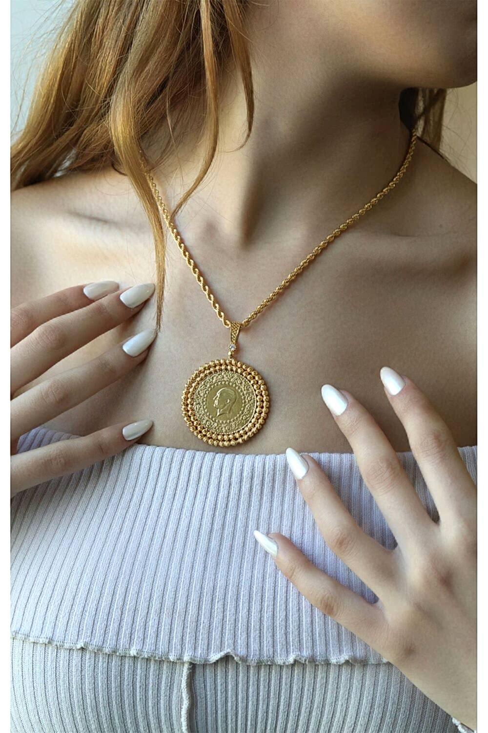 Dorika Örgülü Tam Altın Kolye